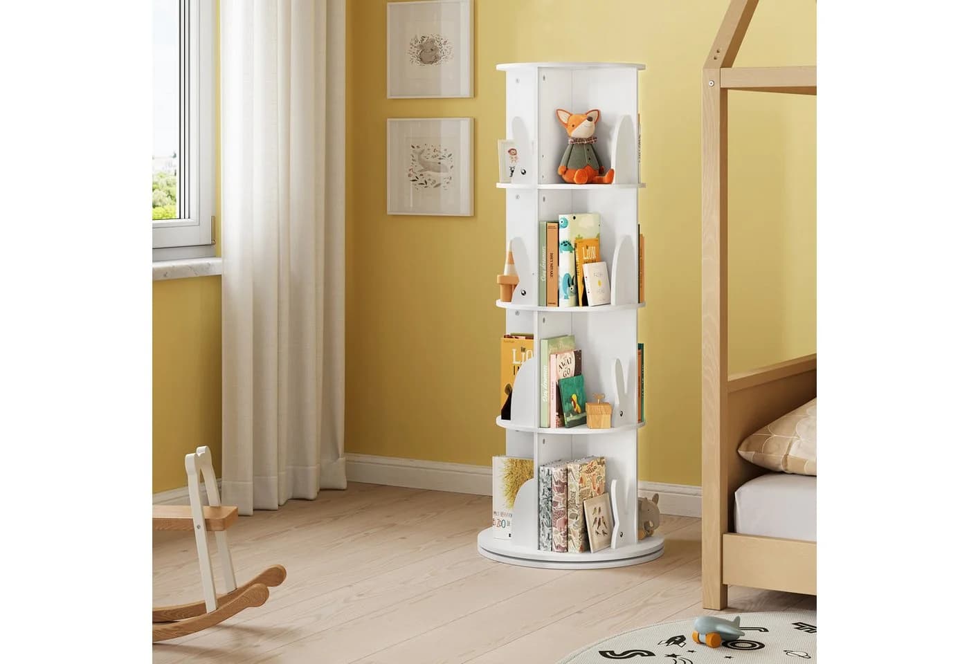 Woltu Kinderregal Weiß 360° drehbar mit Hasenohren-Design