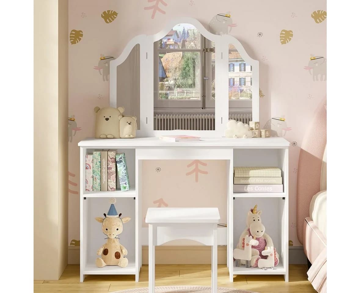 Woltu Schminktisch mit Hocker und Spiegel, weiß, MDF - Bild 2
