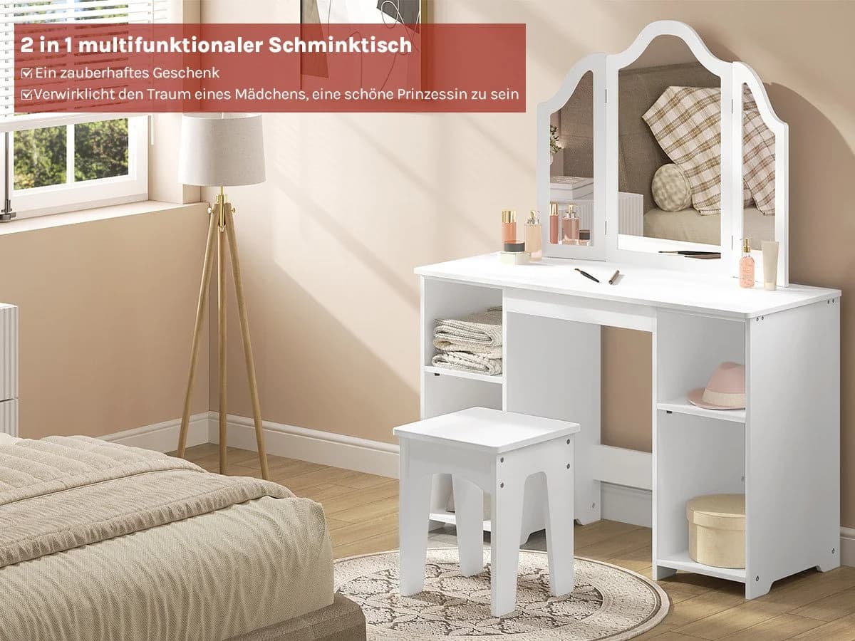 Woltu Schminktisch mit Hocker und Spiegel, weiß, MDF - Bild 5