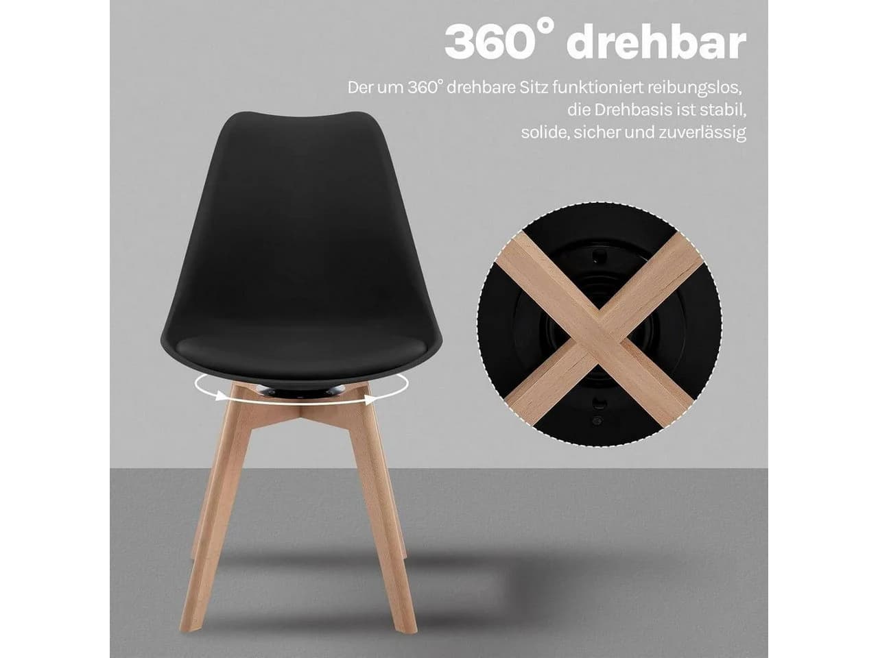 Woltu Esszimmerstuhl 4 St. Drehstuhl Polsterstuhl Massivholz Kunstleder Schwarz - Bild 4