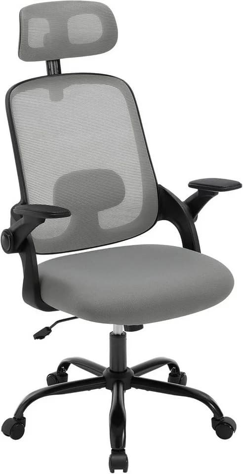 Woltu Bürostuhl mit Wippfunktion, verstellbarer Kopfstütze und Armlehnen Grau - Bild 2