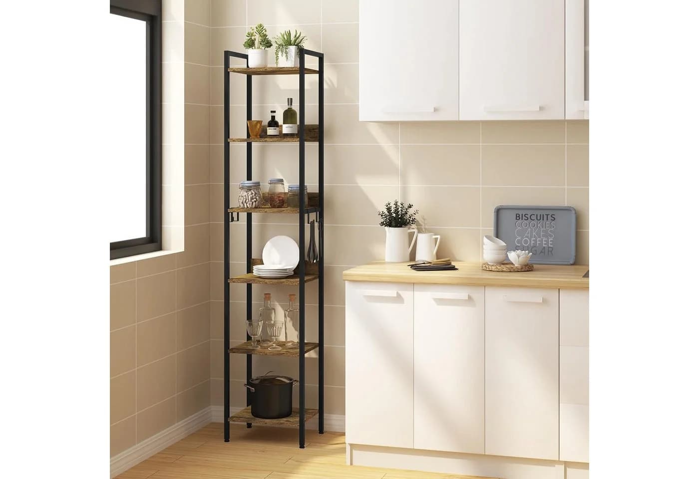 Woltu Standregal 6 Ebenen Industriestil Schwarz Holzoptik