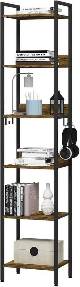 Woltu Standregal 6 Ebenen Industriestil Schwarz Holzoptik - Bild 2