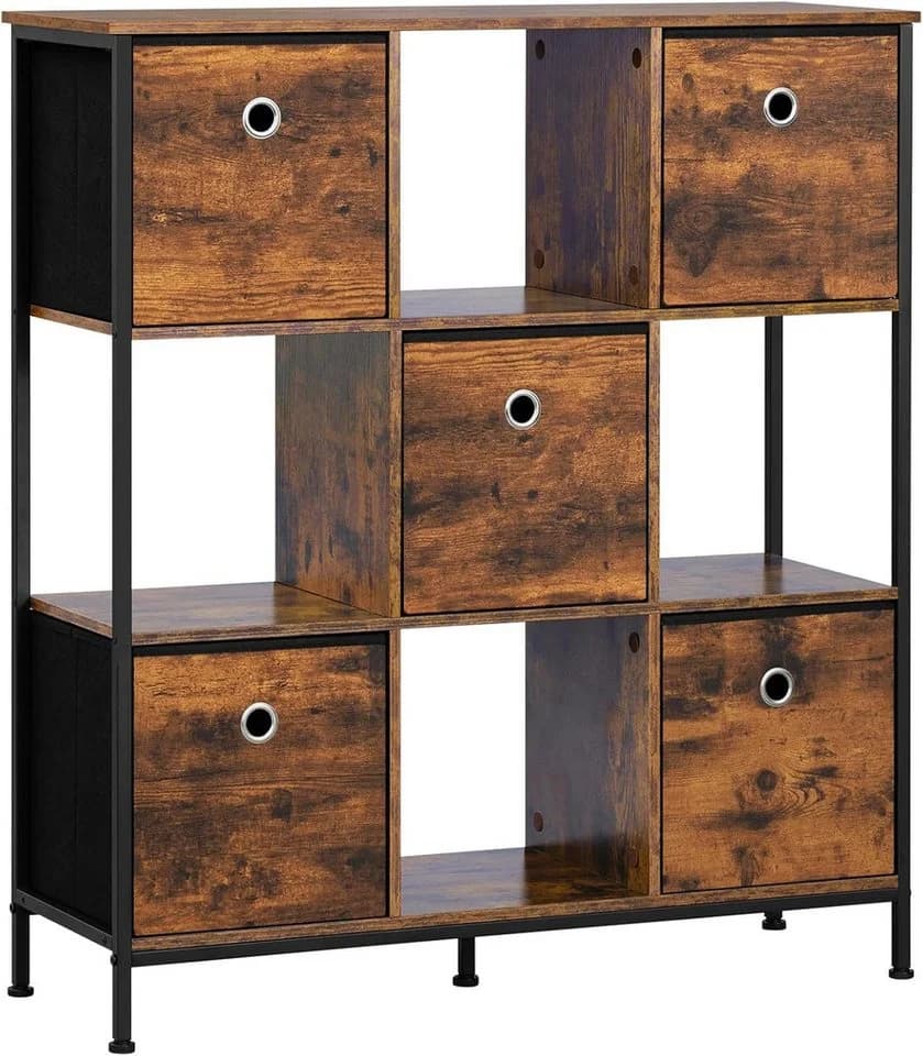 Woltu Bücherregal mit 4 offenen Fächern und 5 Vliesstoff-Schubladen - Bild 2