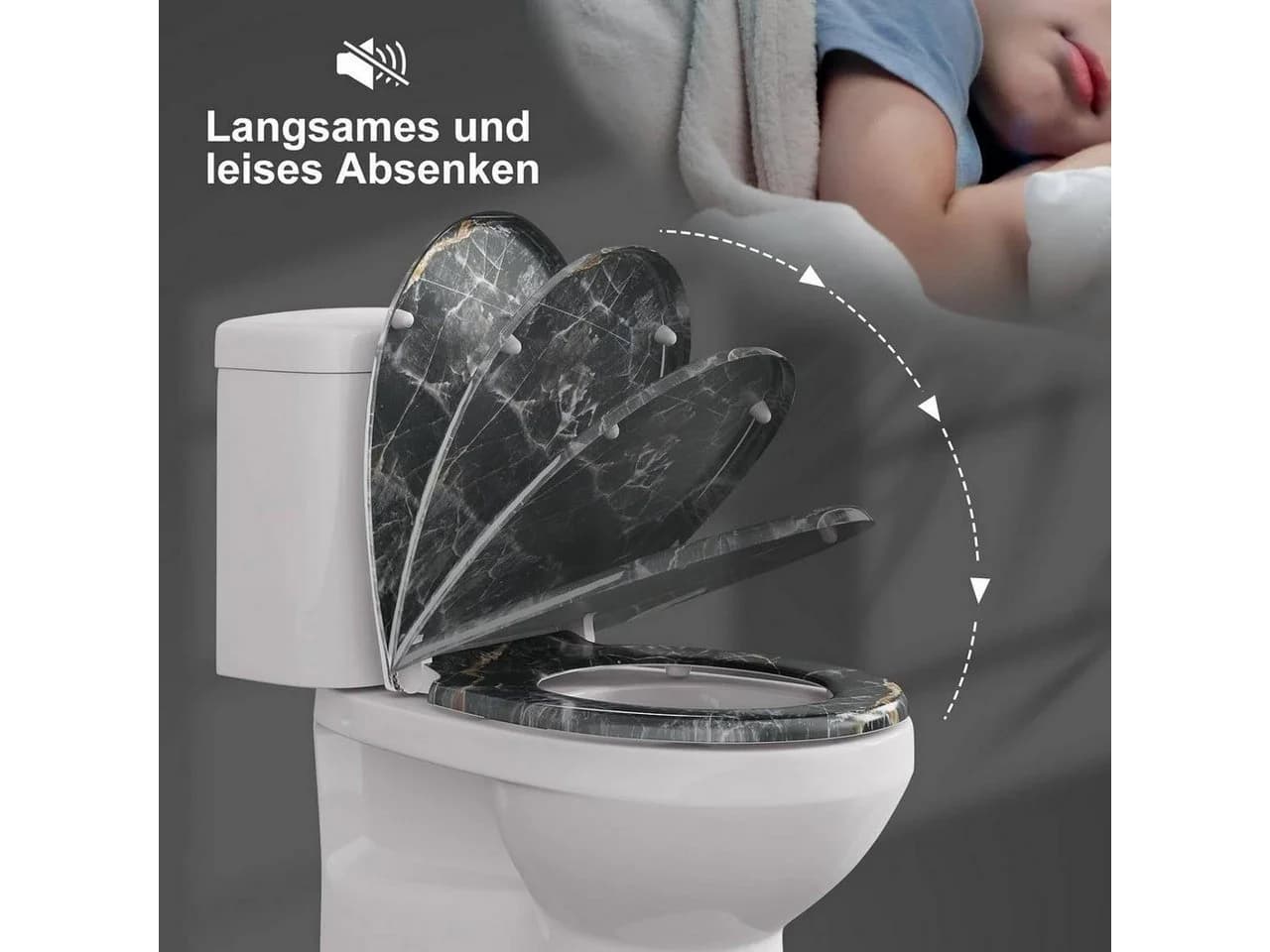 Woltu WC-Sitz Schwarz mit Absenkautomatik und Metallscharnieren - Bild 5