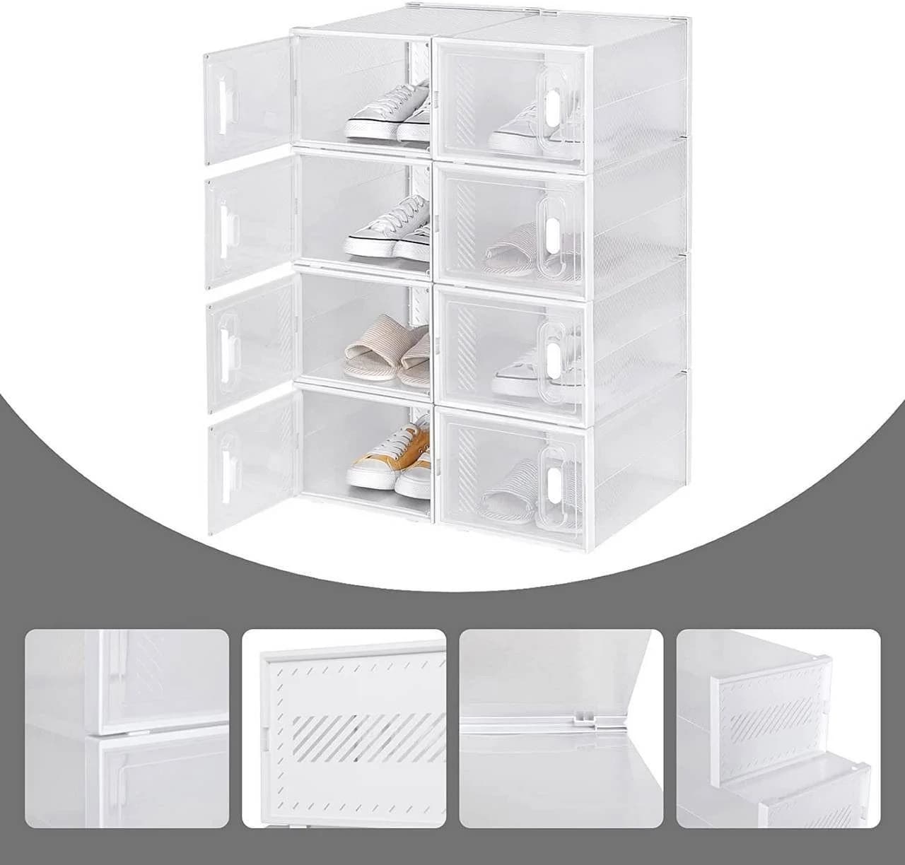 Woltu Schuhregal 8-tlg. Transparent/Weiß Kunststoff Steckregal - Bild 4