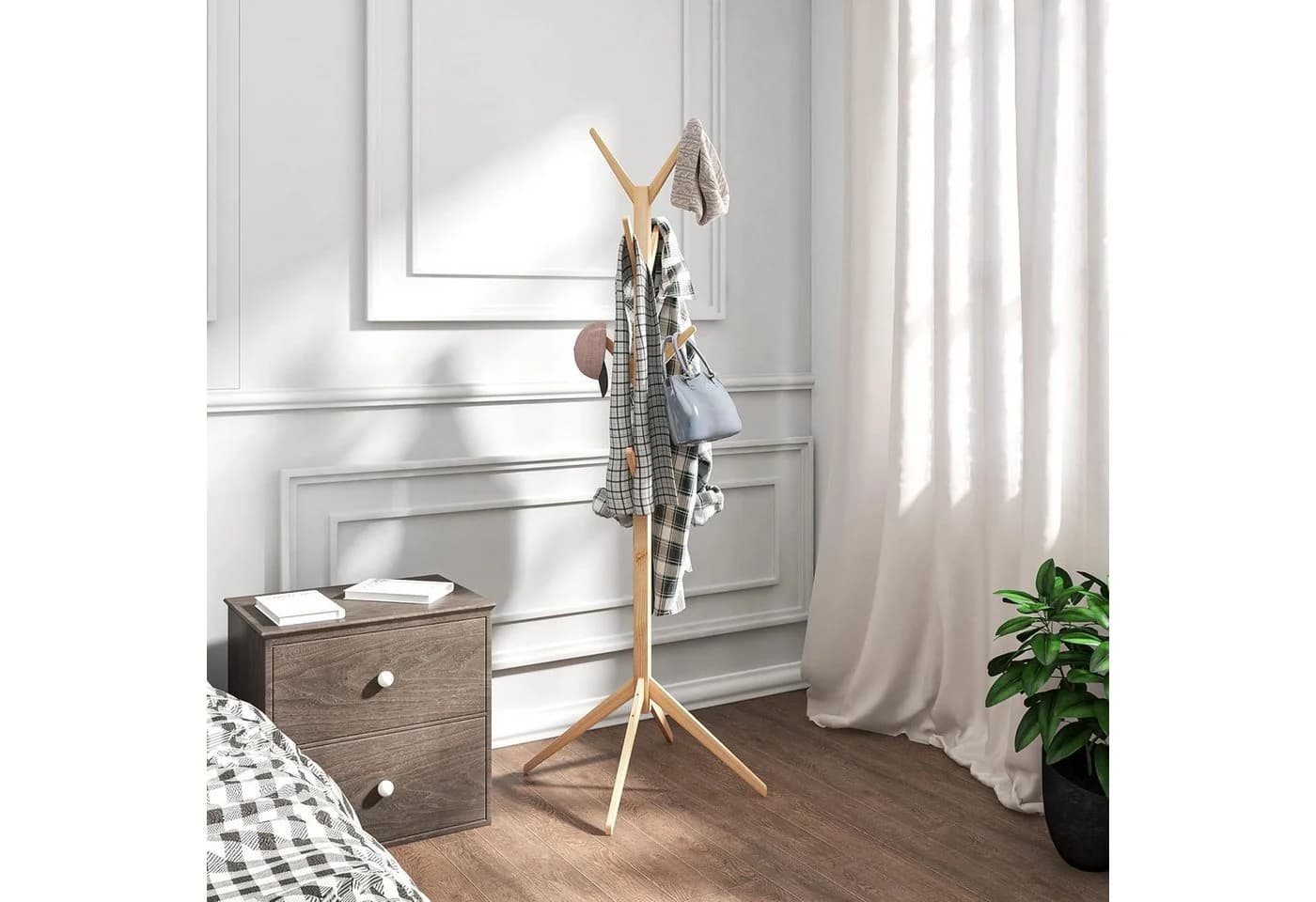 Woltu Kleiderständer aus Massivholz mit 8 Haken und 180cm Höhe
