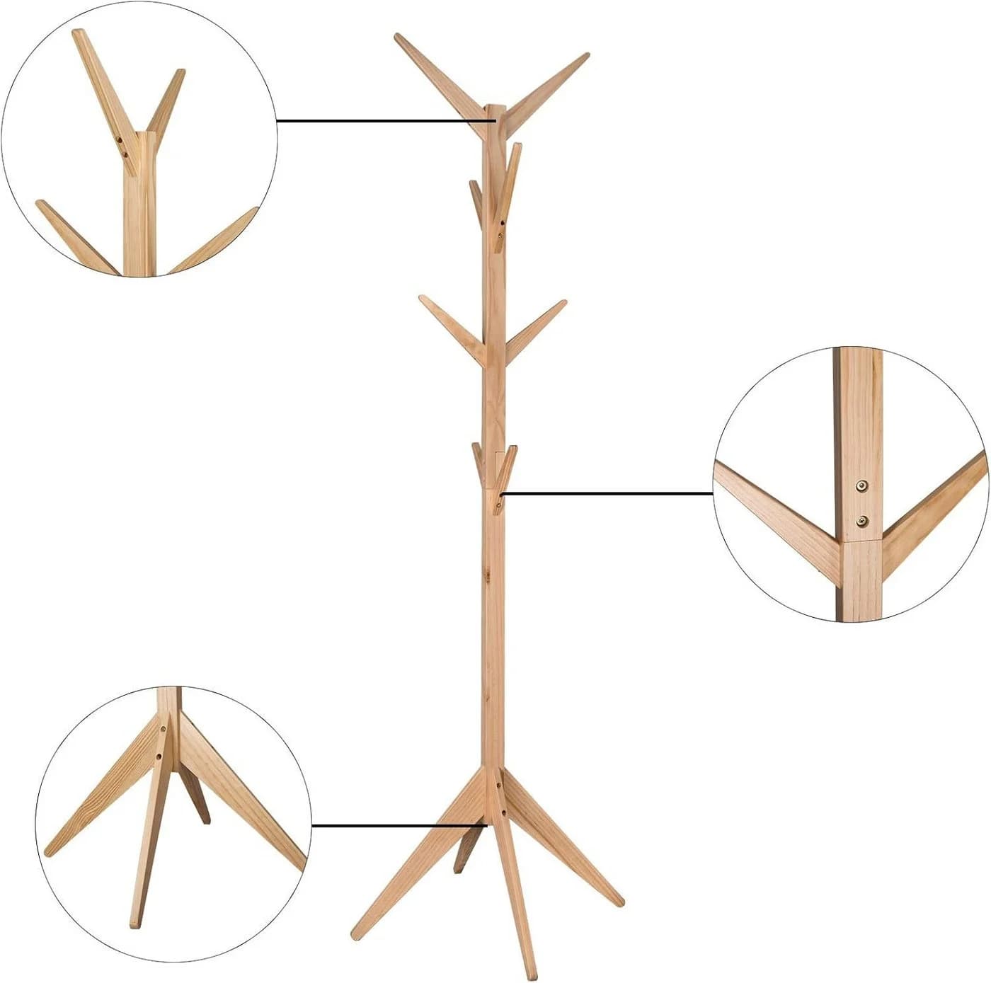 Woltu Kleiderständer aus Massivholz mit 8 Haken und 180cm Höhe - Bild 4