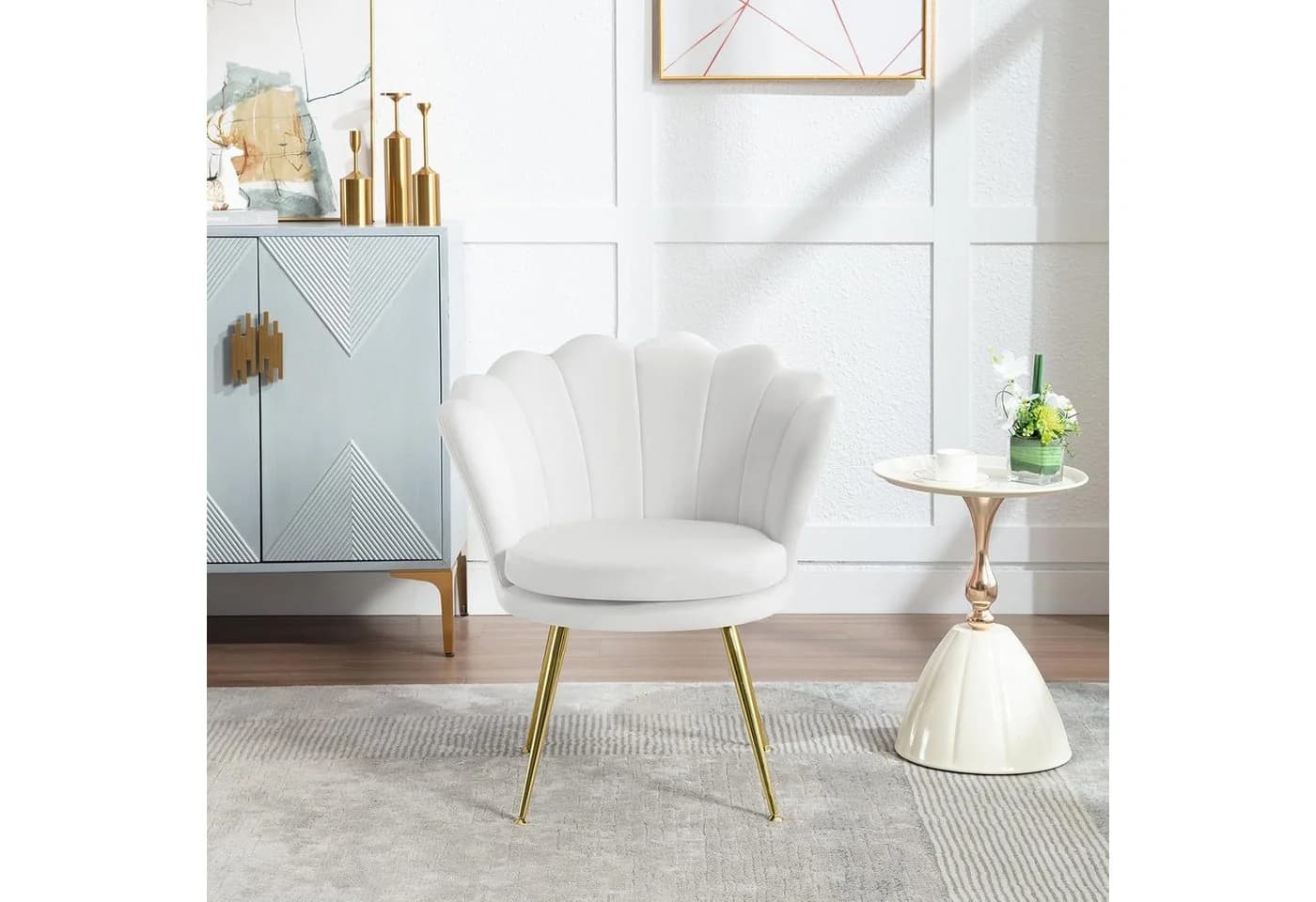 Woltu Relaxsessel Blumenform Samt Metallbeine Weiß/Rosa/Grau