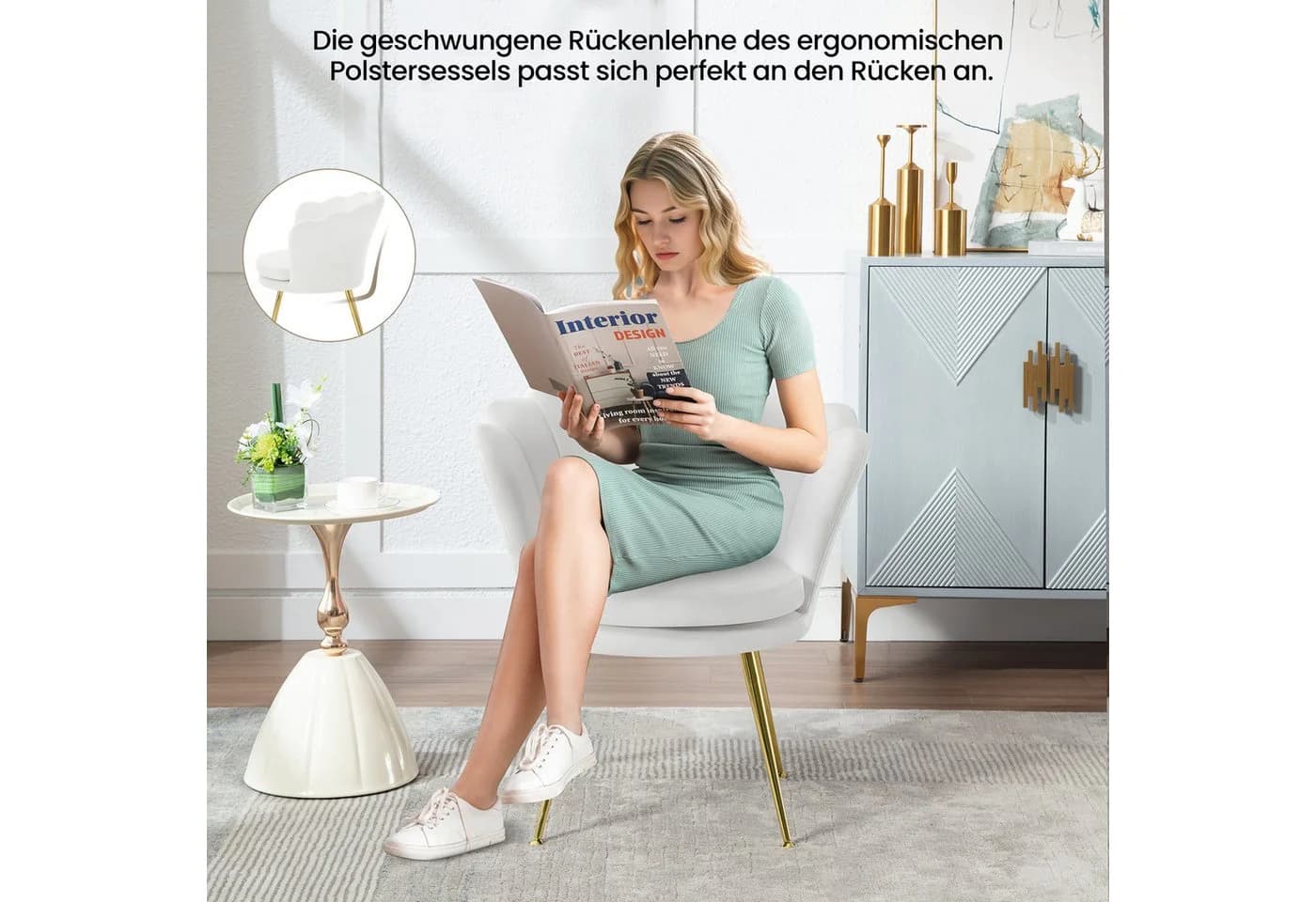 Woltu Relaxsessel Blumenform Samt Metallbeine Weiß/Rosa/Grau - Bild 4