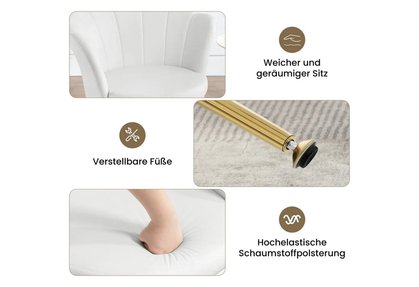 Woltu Relaxsessel Blumenform Samt Metallbeine Weiß/Rosa/Grau - Bild 5
