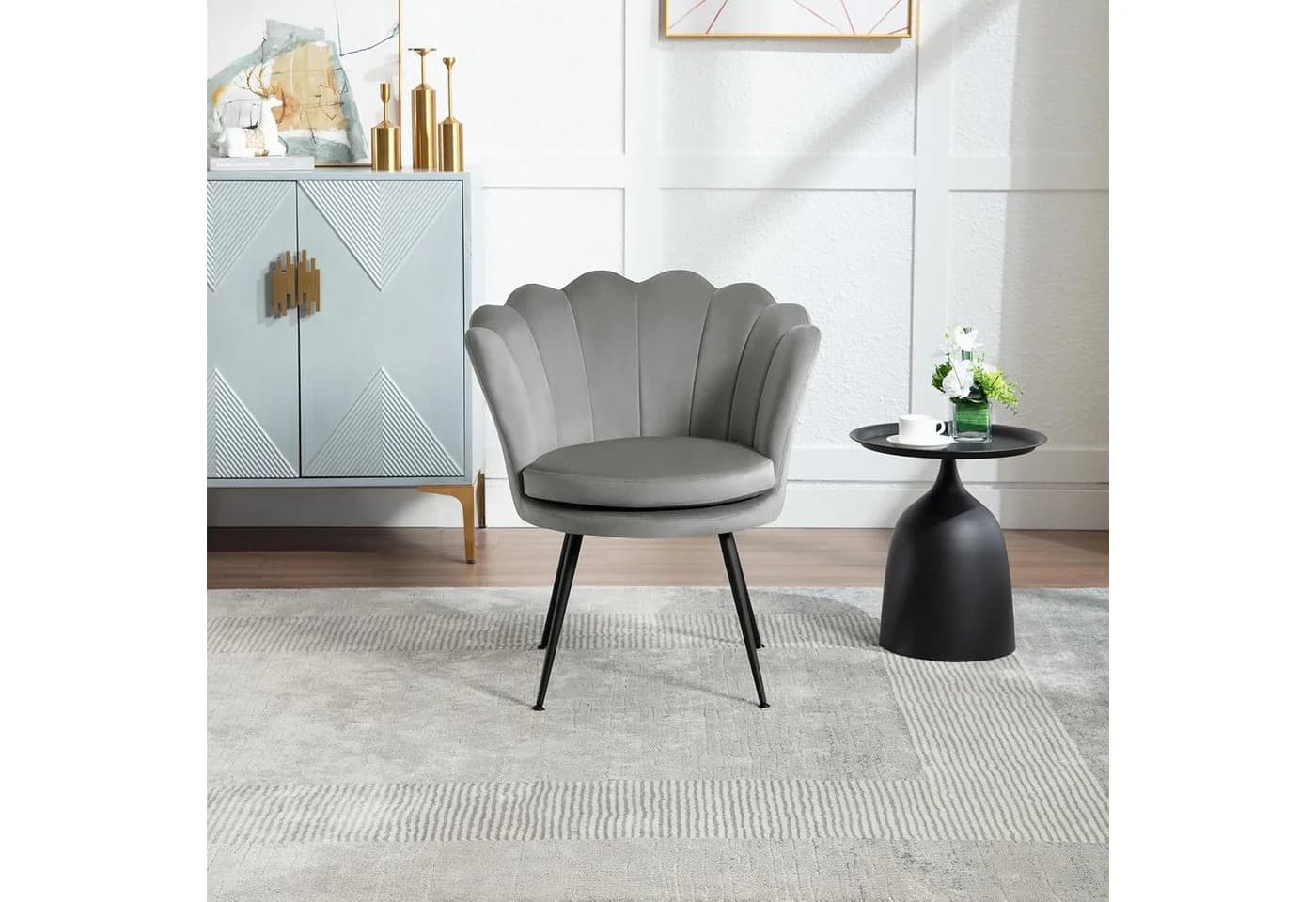 Woltu Relaxsessel Blumenform Samt Metallbeine Grau/Rosa/Weiß