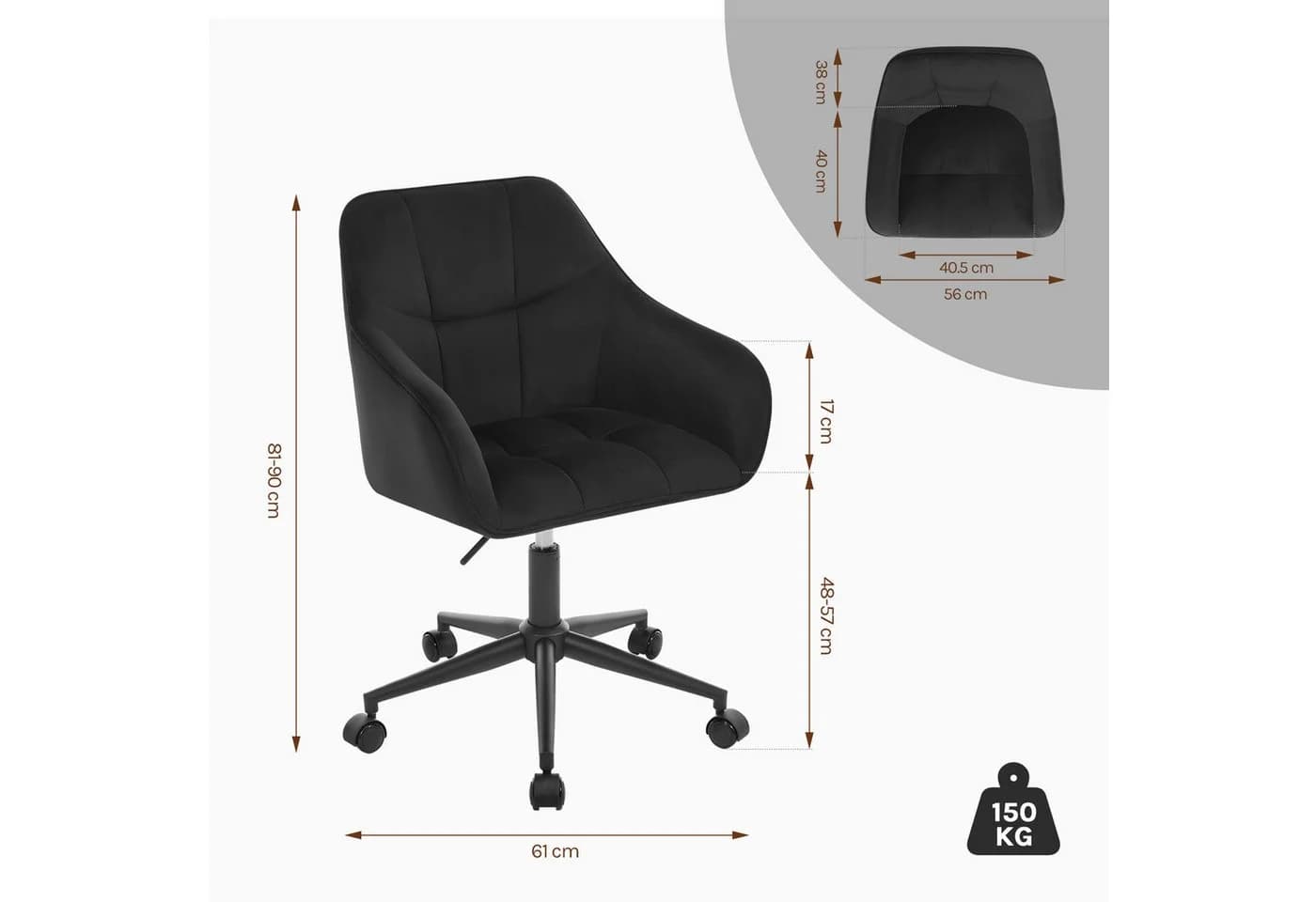 Woltu Bürostuhl Schwarz Samt höhenverstellbar - Bild 3