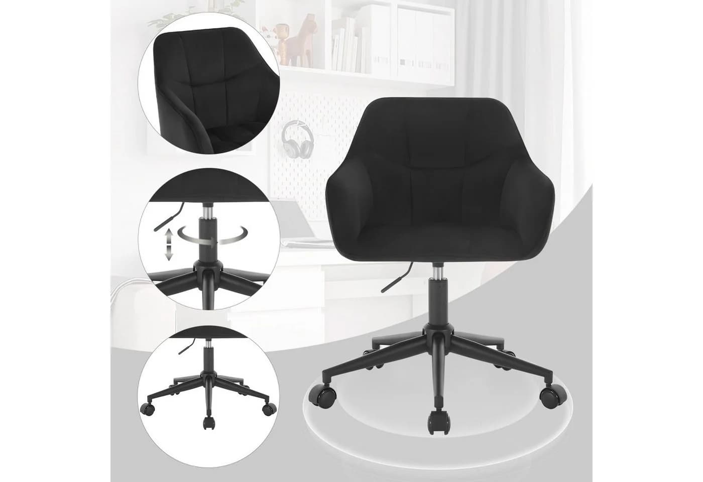 Woltu Bürostuhl Schwarz Samt höhenverstellbar - Bild 4