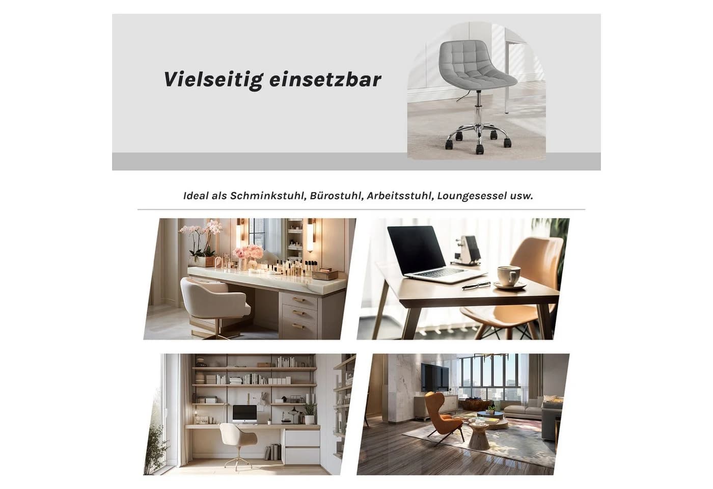 Woltu Drehhocker Samt höhenverstellbar Grau - Bild 5