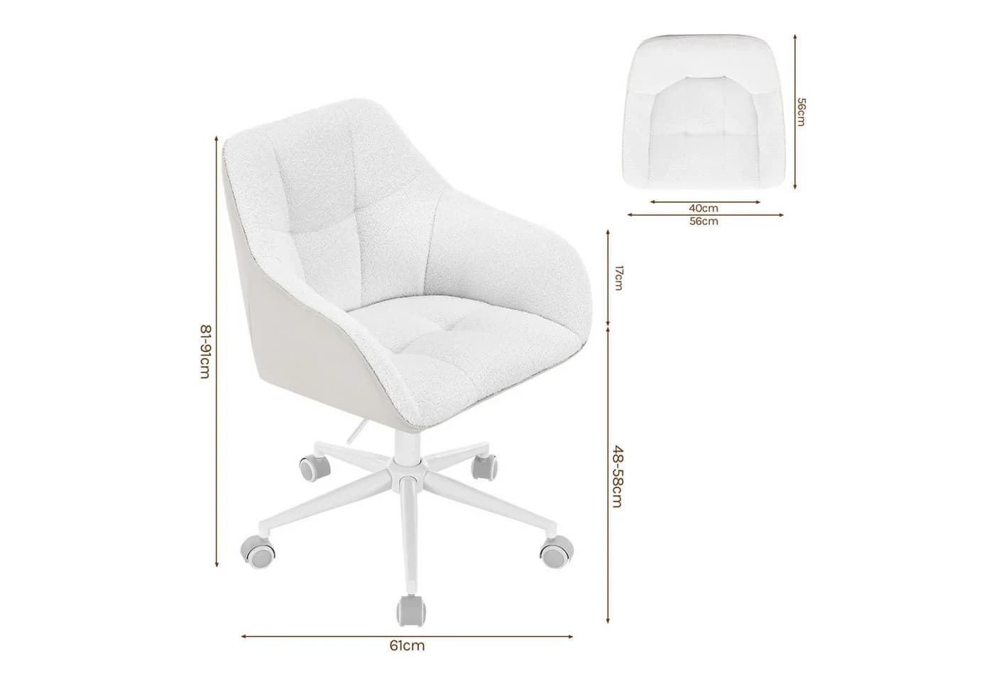 Woltu Bürostuhl höhenverstellbar Bouclé-Sitz Creme-Beige - Bild 3