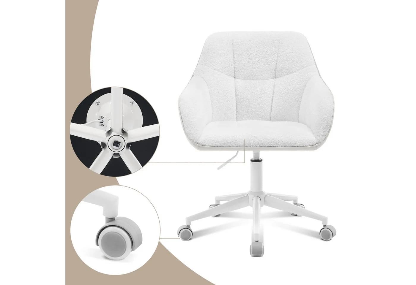 Woltu Bürostuhl höhenverstellbar Bouclé-Sitz Creme-Beige - Bild 5