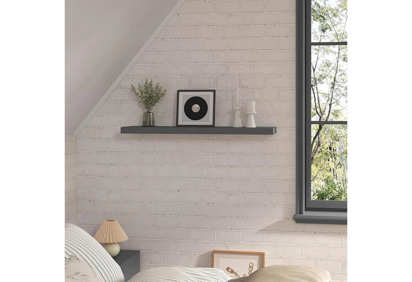 Woltu Wandregal Dunkelgrau MDF Holz Board mit verdeckter Befestigung