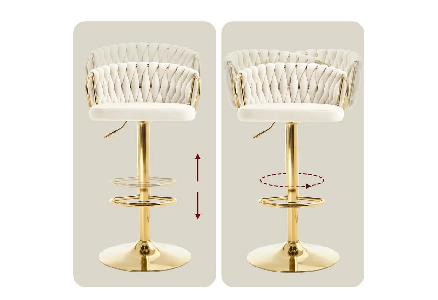 Woltu Barhocker Samt höhenverstellbar 360° drehbar Creme - Bild 5