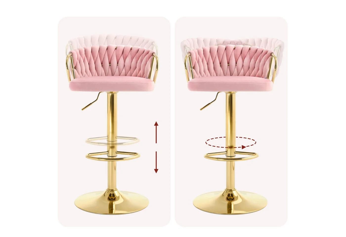 Woltu Barhocker Rosa Samt höhenverstellbar 360° drehbar - Bild 5