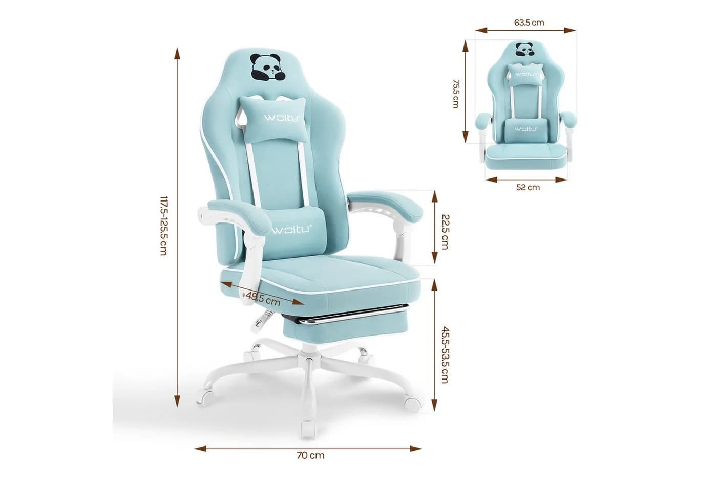 Woltu Gaming-Stuhl mit Fußstütze, ergonomisch, Netzstoff, rosa/blau - Bild 3