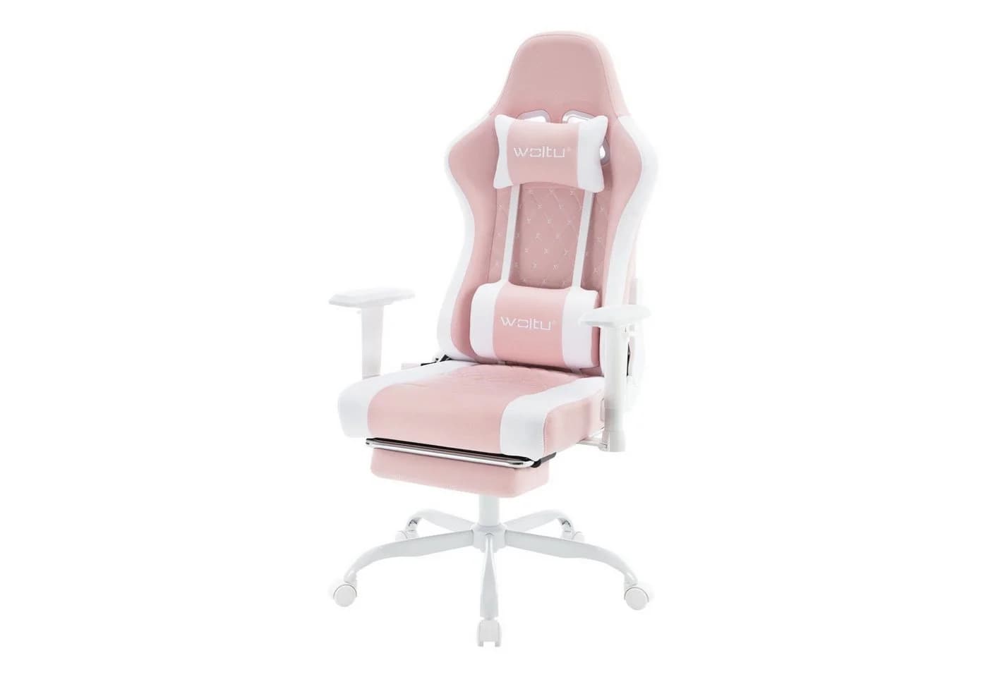 Woltu Gaming-Stuhl Rosa/Weiß mit Massagefunktion & Kopfstütze - Bild 2