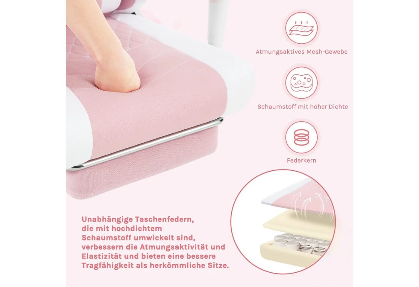 Woltu Gaming-Stuhl Rosa/Weiß mit Massagefunktion & Kopfstütze - Bild 5