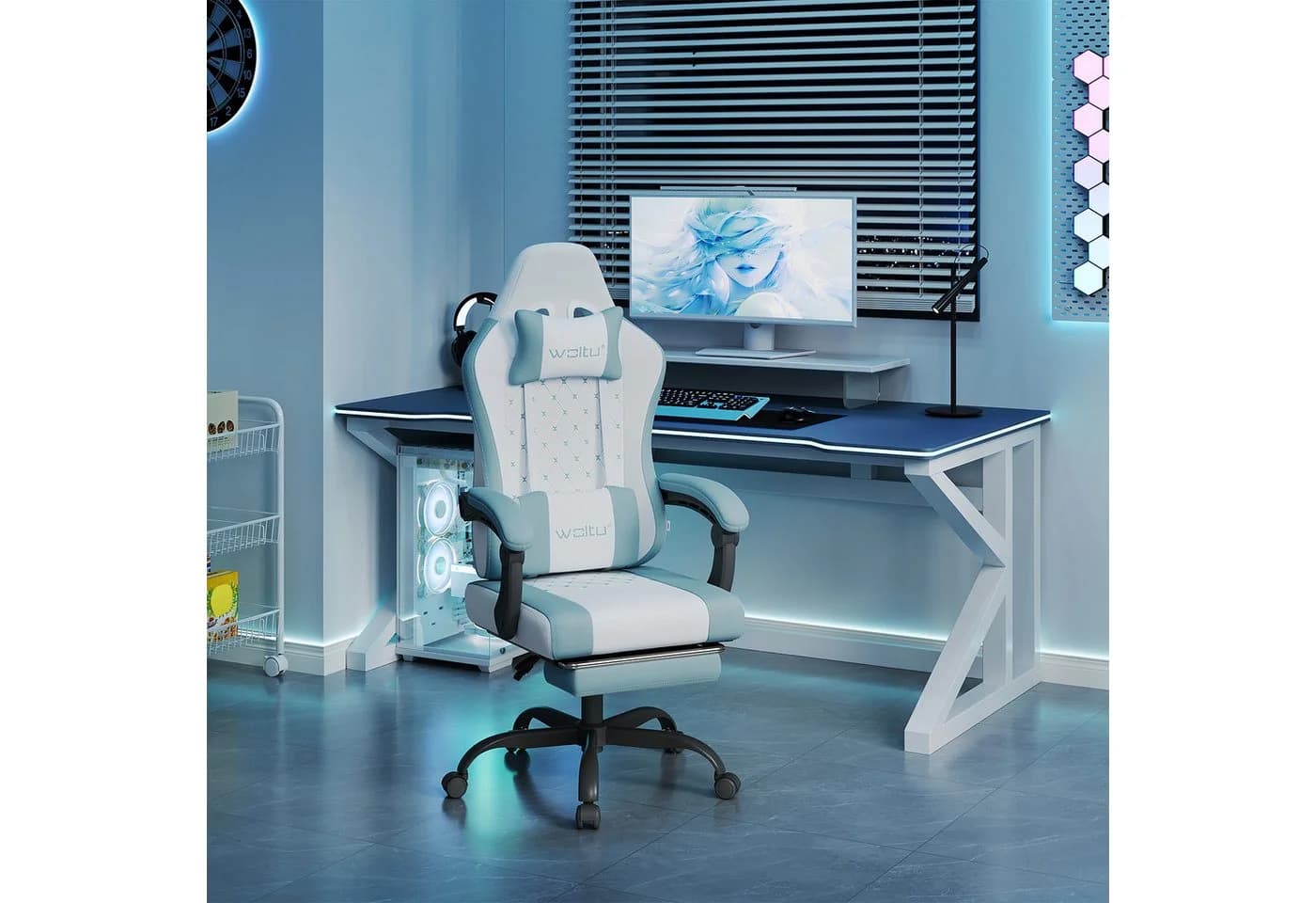 Woltu Gaming-Stuhl mit Massagefunktion, ergonomisch, 150 kg, Netzstoff