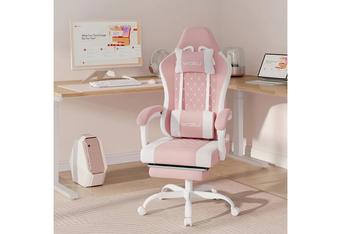 Woltu Gaming-Stuhl mit Massagefunktion, Ergonomisch, 150 kg, Netzstoff