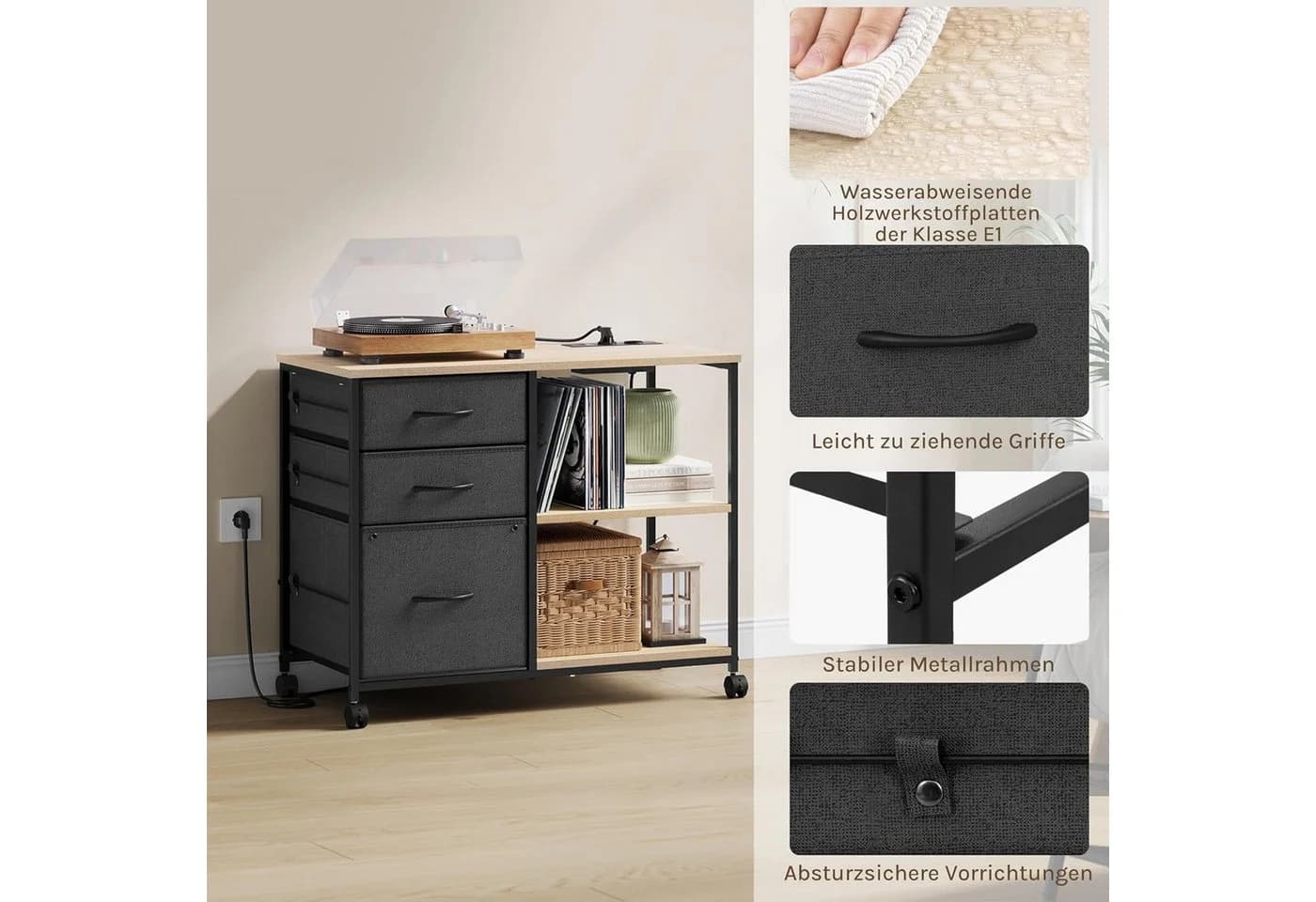 Woltu Aktenschrank mit Schubladen und Ladestation Helle Eiche - Bild 5