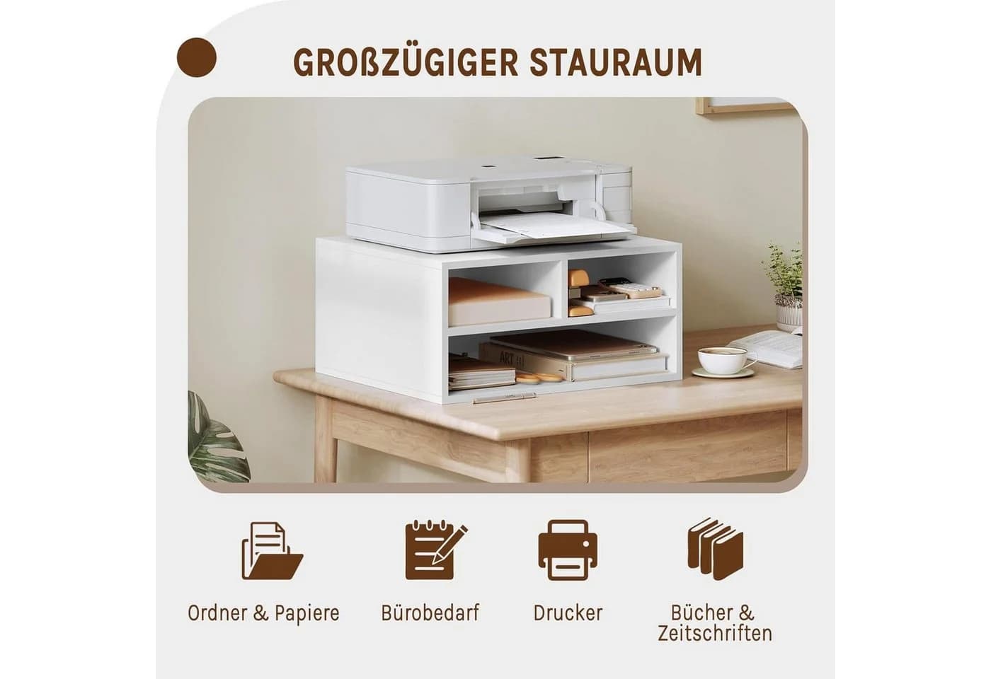 Woltu Aktenschrank Druckerregal mit 3 Fächern Weiß - Bild 4