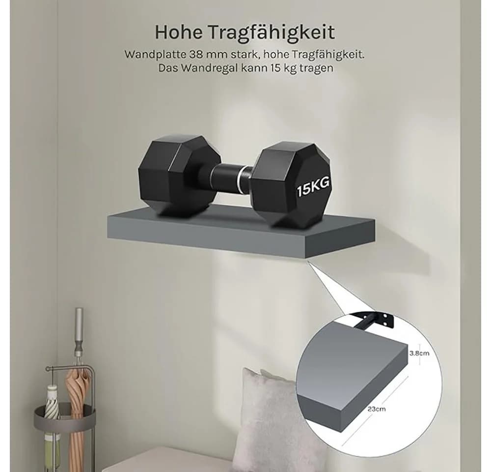 Woltu Wandregal hochglänzend Grau MDF PVC - Bild 5