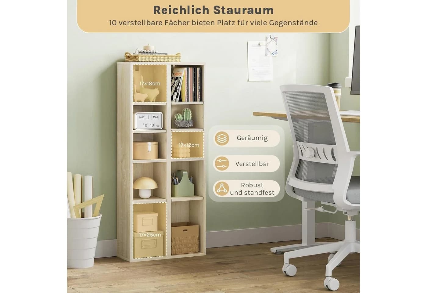 Woltu Bücherregal 2-tlg. Weiß/Helle Eiche 10 Fächer CD-Ständer - Bild 5