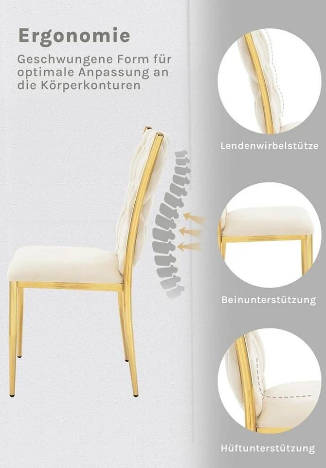 Woltu Samt Esszimmerstuhl 6er Set Dunkelgrau/Creme - Bild 4