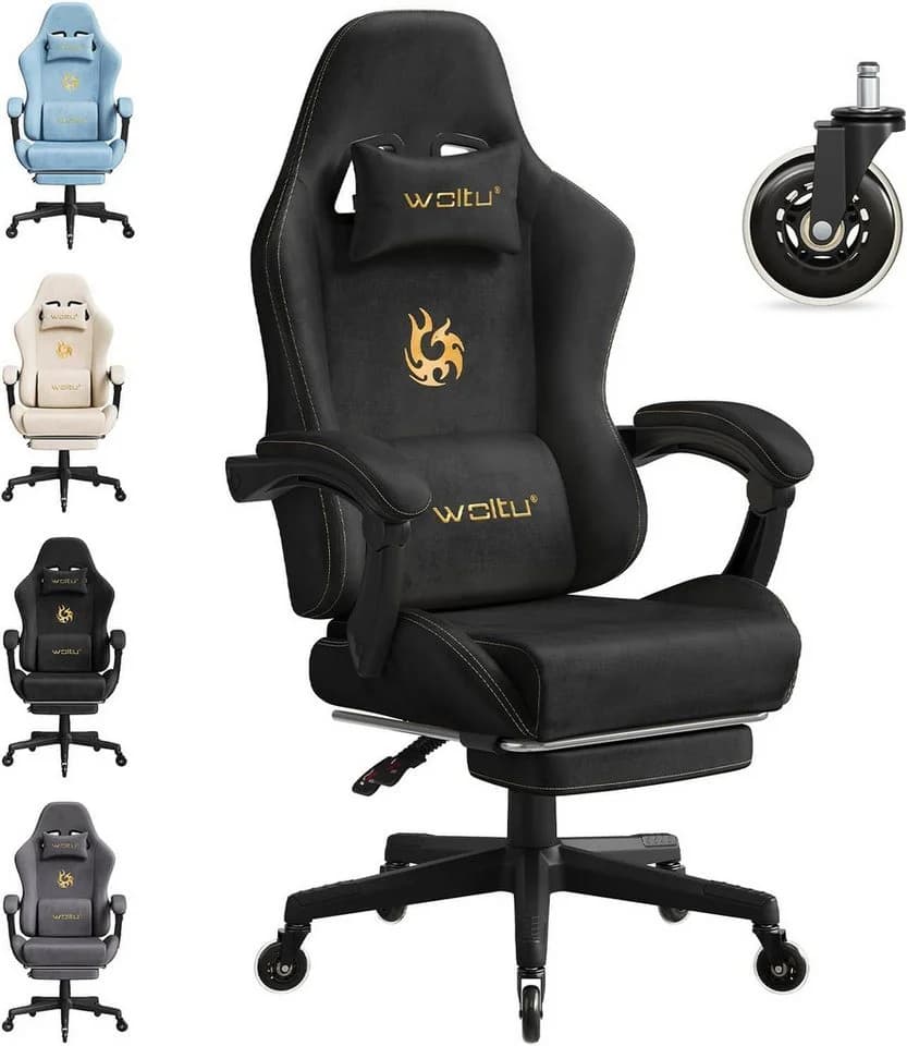 Woltu Gaming-Stuhl Ergonomisch Verstellbar Wildleder Schwarz - Bild 2