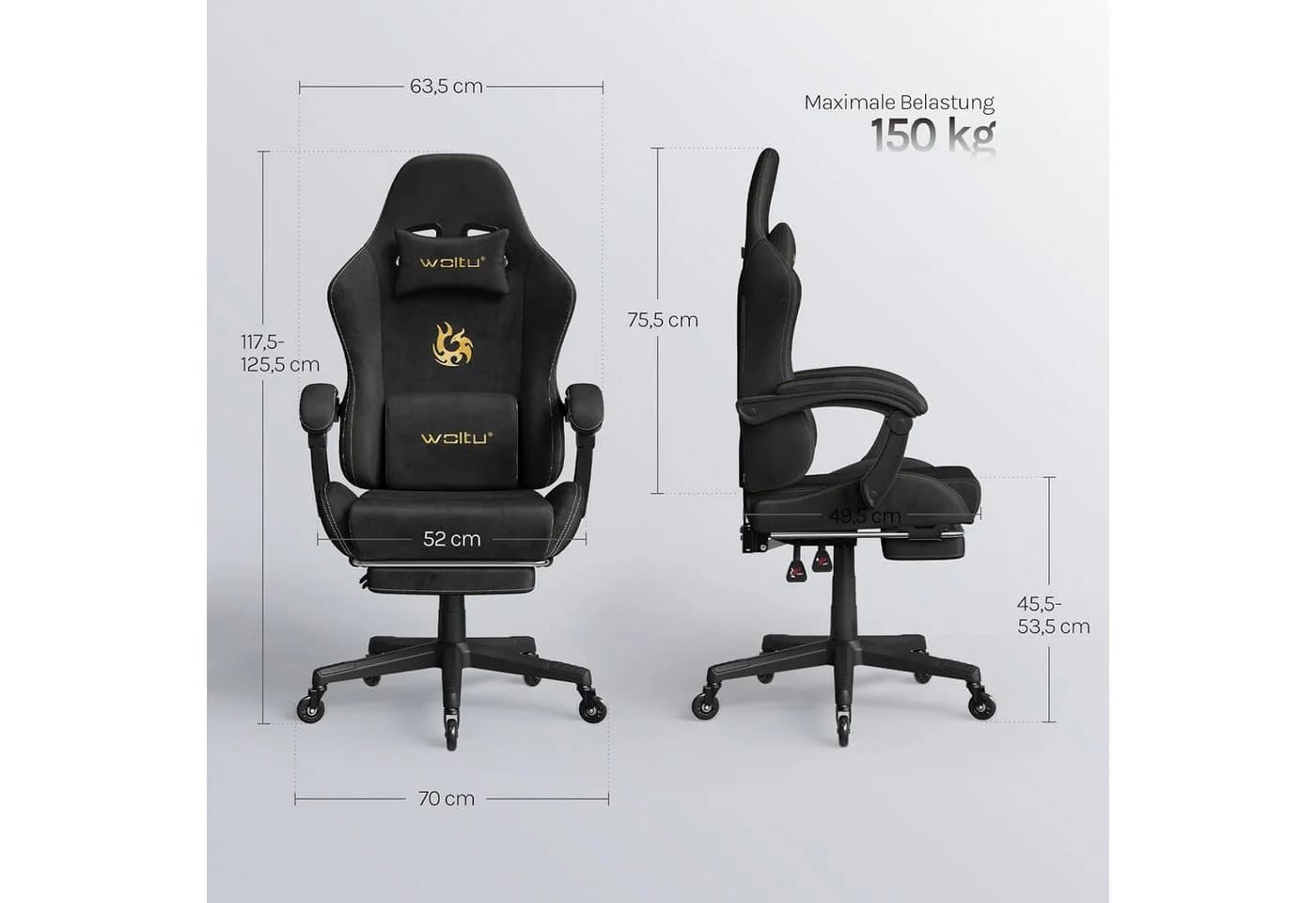 Woltu Gaming-Stuhl Ergonomisch Verstellbar Wildleder Schwarz - Bild 3
