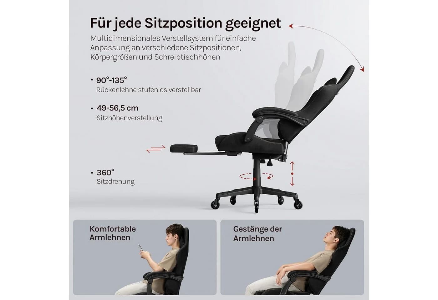 Woltu Gaming-Stuhl Ergonomisch Verstellbar Wildleder Schwarz - Bild 5