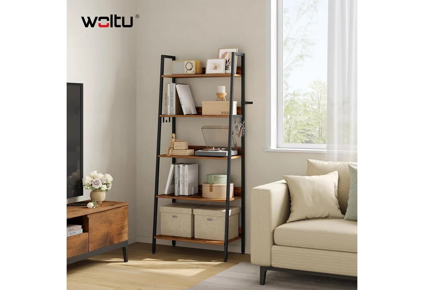 Woltu Standregal Industrie Stil 5/6 Ebenen Schwarz/Braun