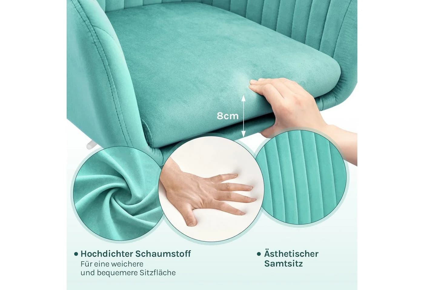 Woltu Schreibtischstuhl höhenverstellbar Samt mit Rollen - Bild 5