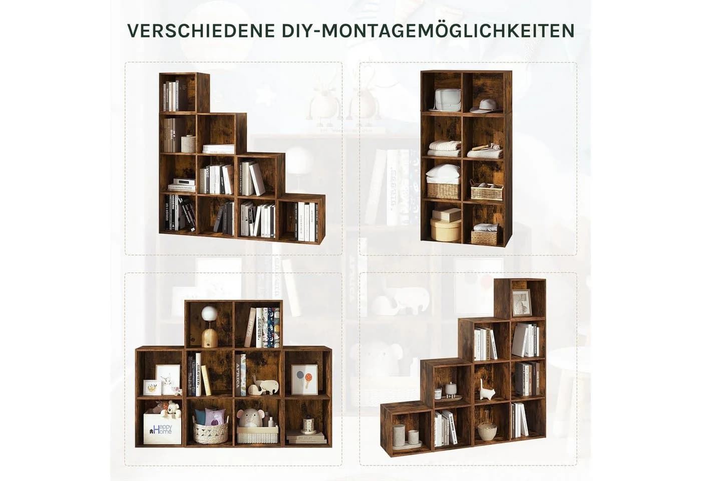 Woltu Bücherregal Raumteiler 10 Fächer Braun/Weiß - Bild 4