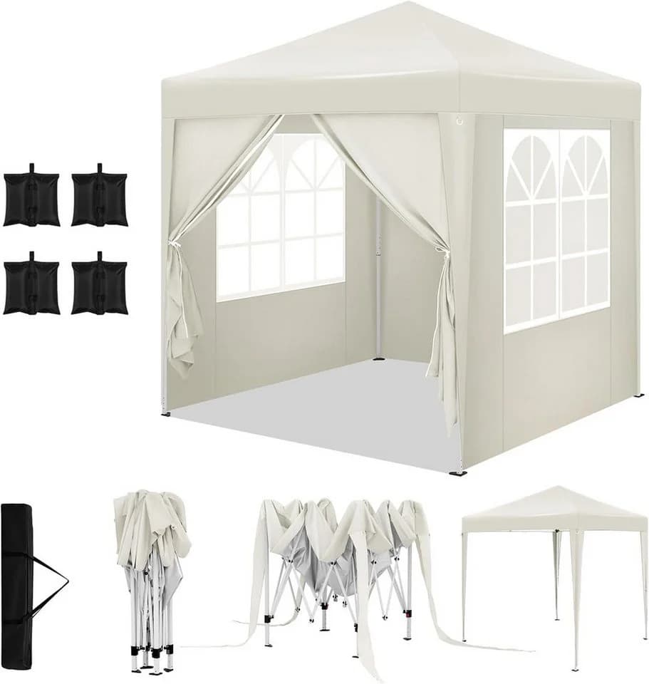 Woltu Faltpavillon 2x2 m Beige Höhenverstellbar mit Seitenteilen - Bild 2