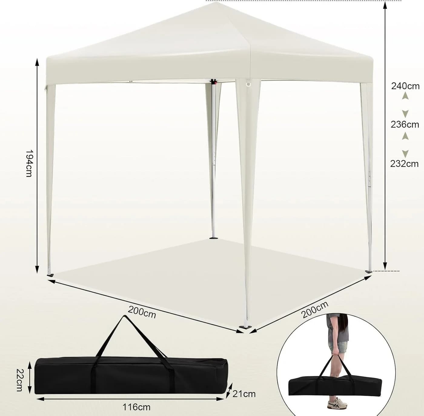 Woltu Faltpavillon 2x2 m Beige Höhenverstellbar mit Seitenteilen - Bild 3