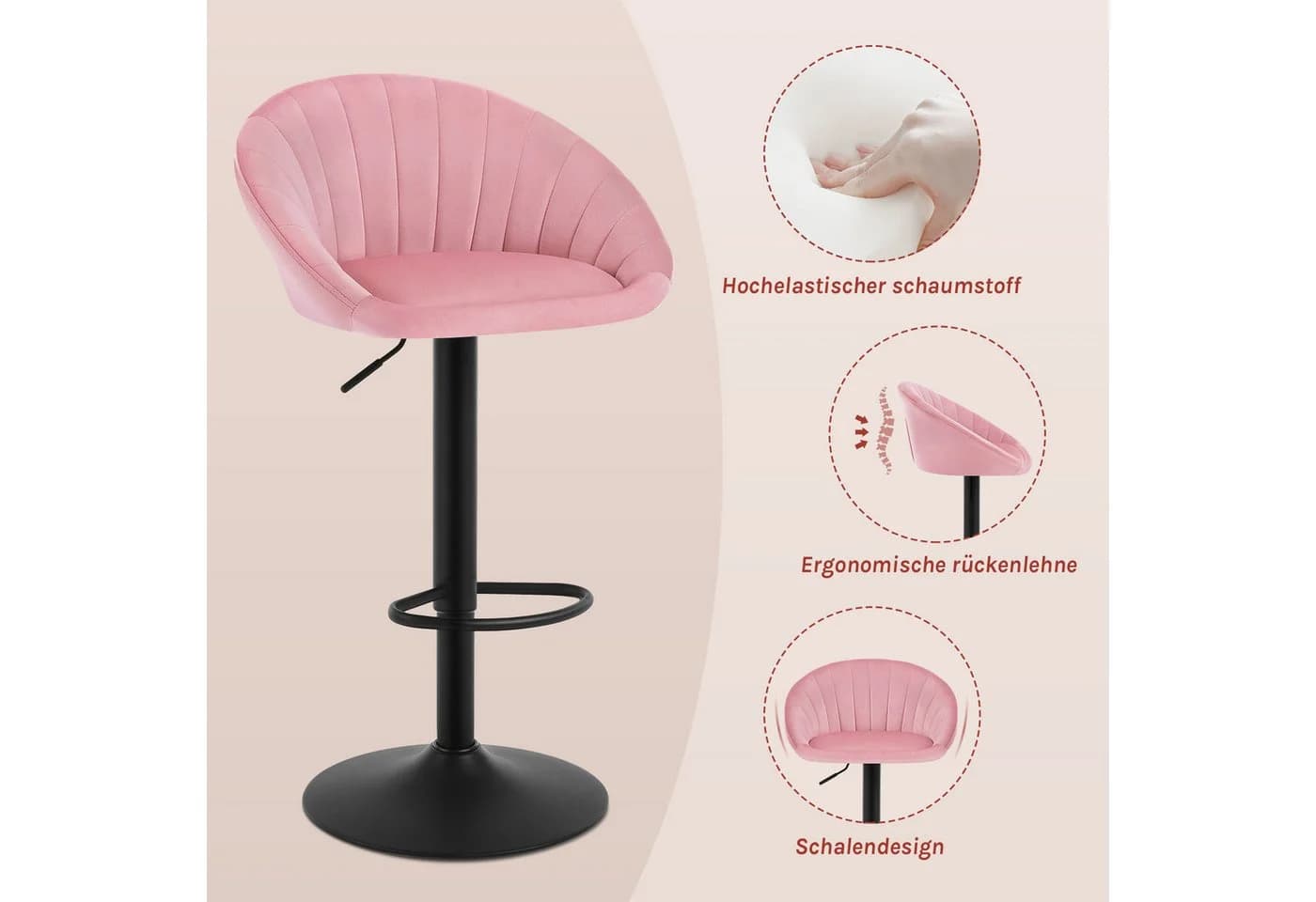 Woltu Barhocker Rosa höhenverstellbar mit Rückenlehne - Bild 4