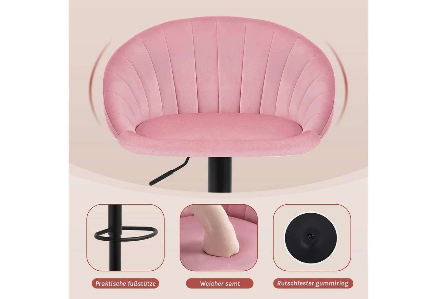 Woltu Barhocker Rosa höhenverstellbar mit Rückenlehne - Bild 5