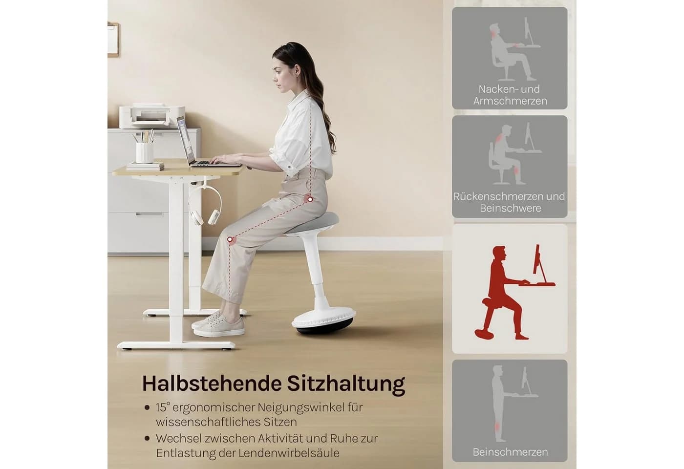 Woltu Ergonomischer Bürohocker Grau Höhenverstellbar Netzstoff - Bild 4