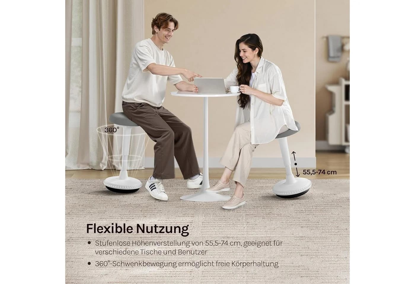 Woltu Ergonomischer Bürohocker Grau Höhenverstellbar Netzstoff - Bild 5