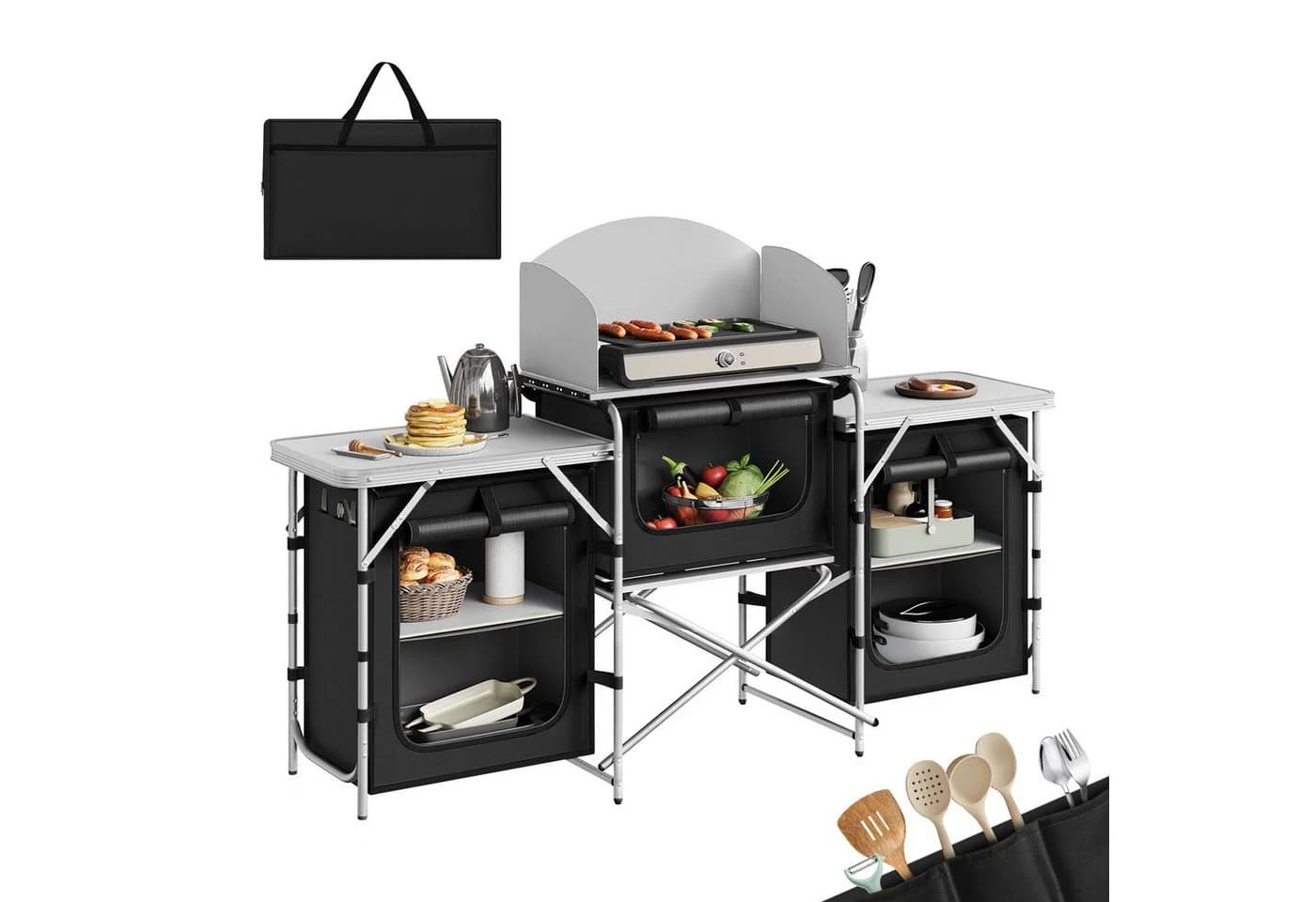 Woltu Campingschrank faltbar Outdoor Küche Schwarz/Dunkelgrau - Bild 2