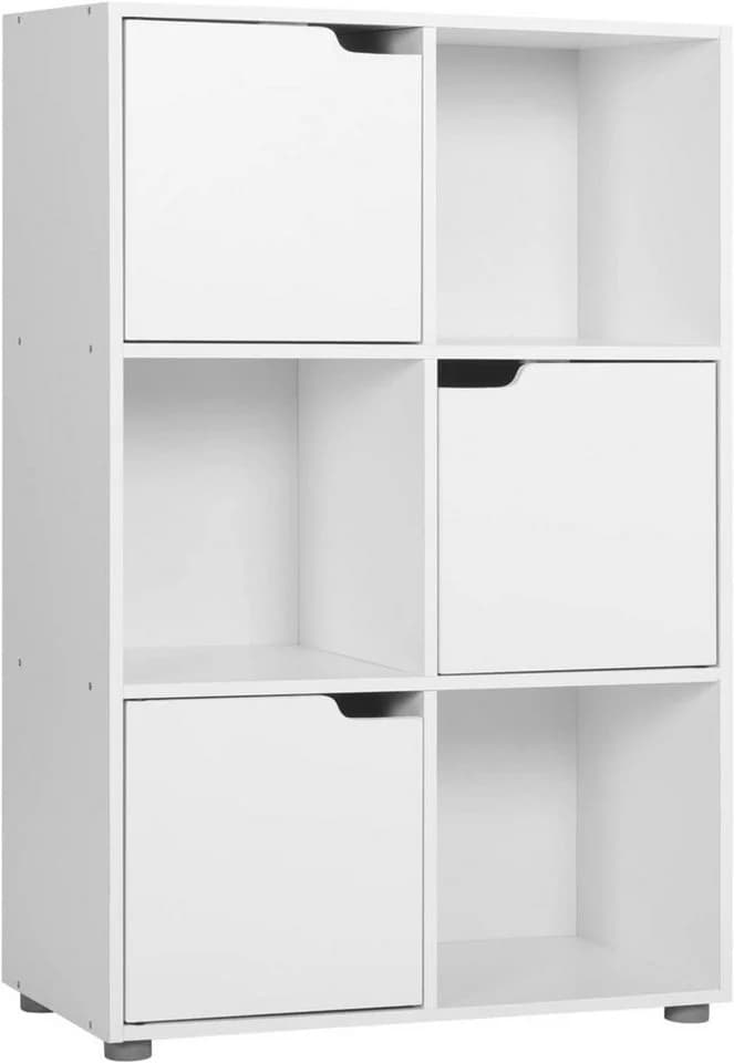Woltu Bücherregal Standregal mit 3 Türen Weiß 6 Fächer - Bild 2