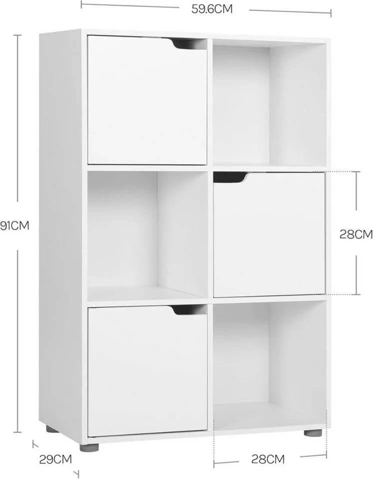 Woltu Bücherregal Standregal mit 3 Türen Weiß 6 Fächer - Bild 3