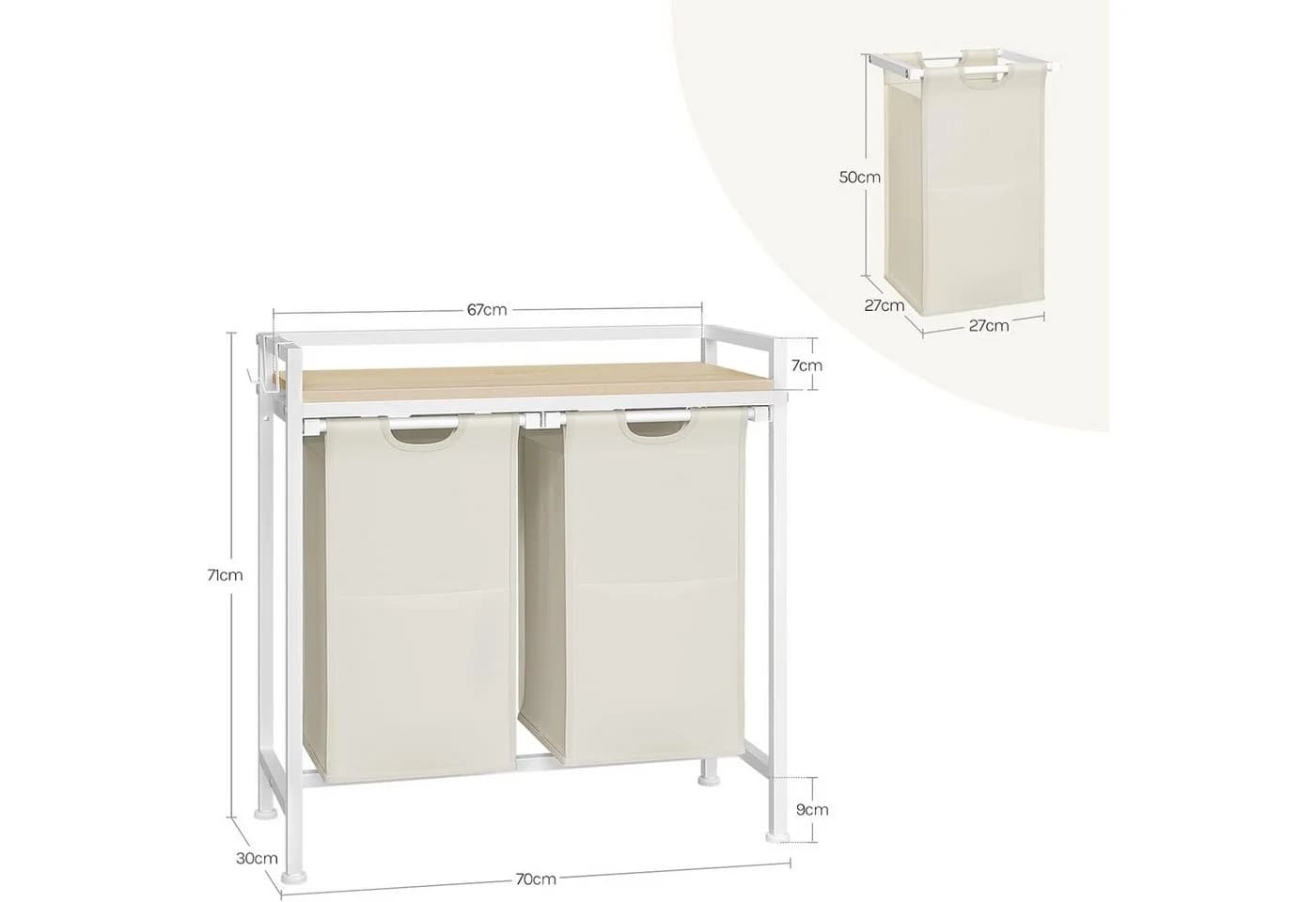 Woltu Wäschekorb mit Ablage, 2 Fächer, 40 L, ausziehbar, abnehmbar - Bild 3